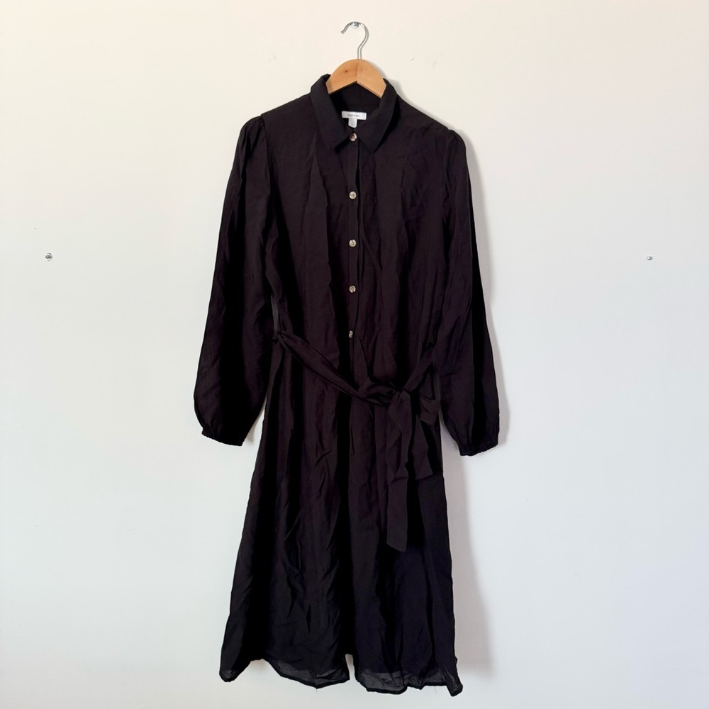 Nine West Tie Waist Midi Shirt Dress Black Size L